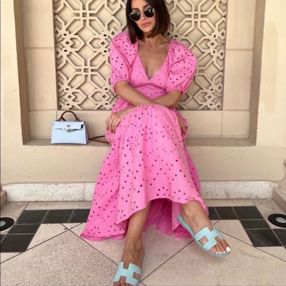 Zara pink openwork embroidery  voluminous cotton dress - Picture 3 of 15